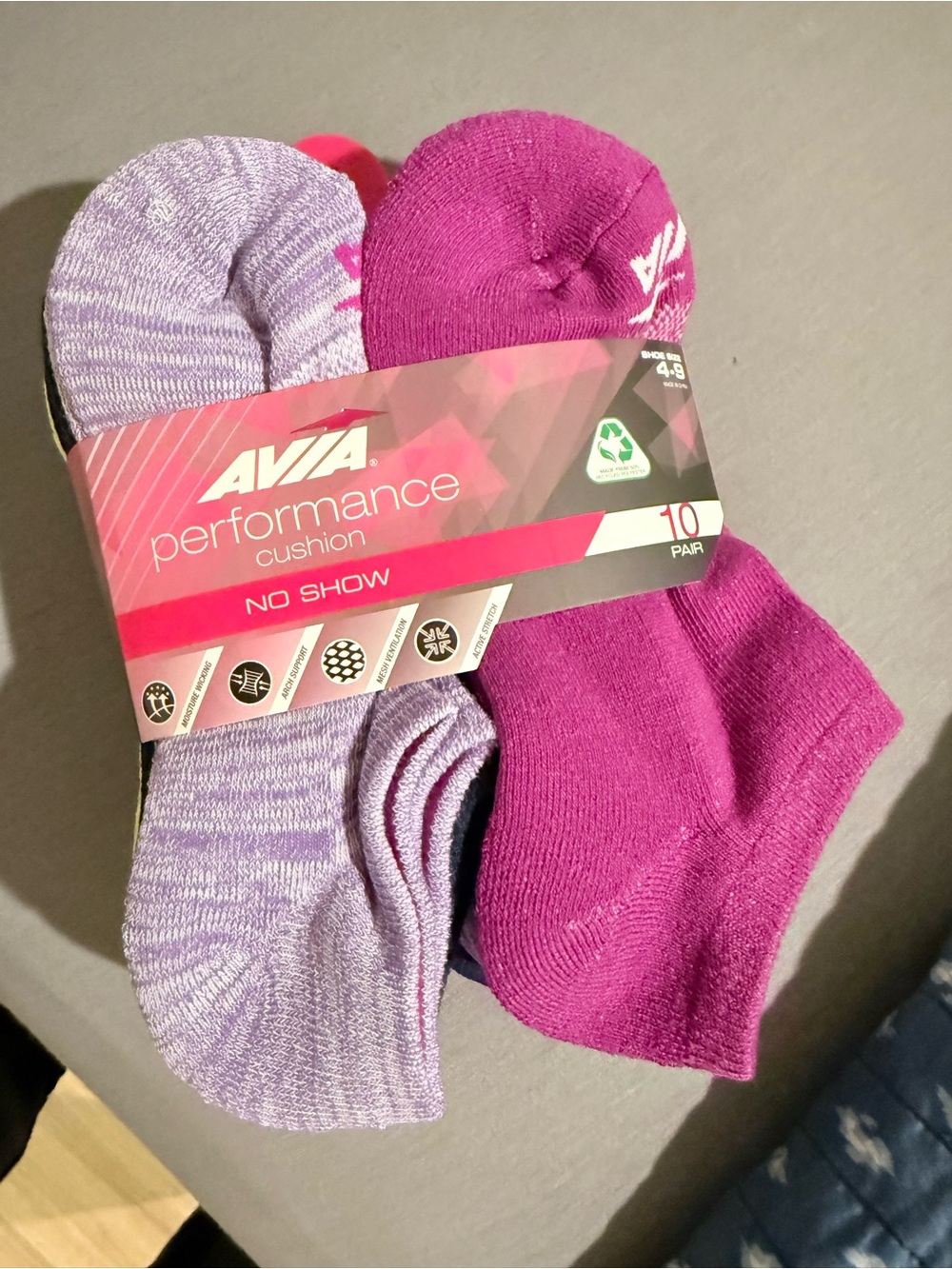 Avia No-Show Performance Cushioned Socks - Purple & Lilac